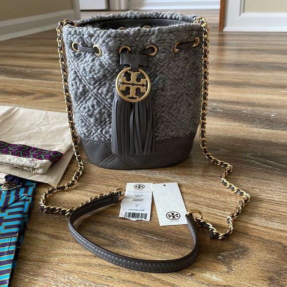 Tory Burch Fleming Soft Boucle Mini Bucket Bag Carbon Style 89764 NWT - Picture 2 of 16